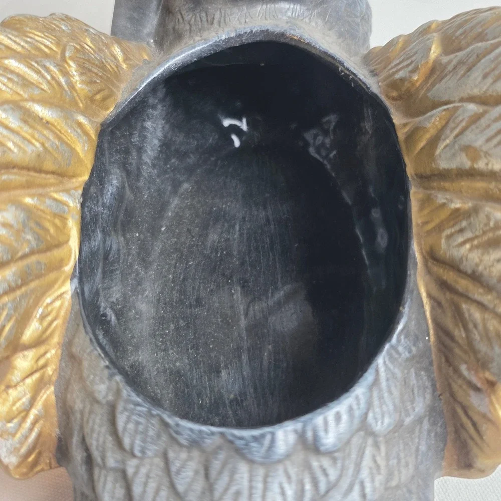 Vintage Style Charcoal Grey and Gold Swan Planter Decorative Glam
